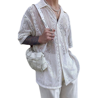 Men’s summer see-through lace shirt