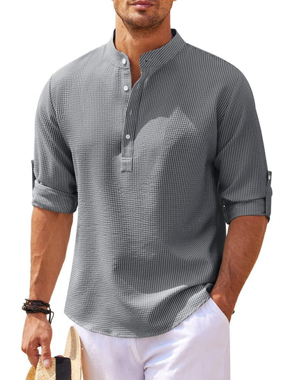 Stand Collar Button Shirt Summer Pineapple Texture Shirt Casual Top Men's Clothing  in