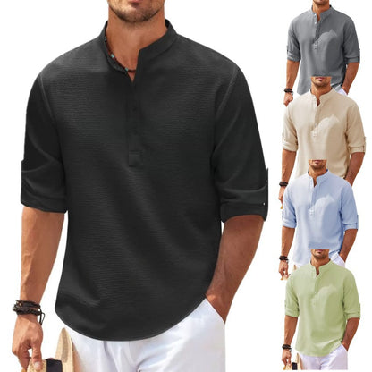 Stand Collar Button Shirt Summer Pineapple Texture Shirt Casual Top Men's Clothing  in