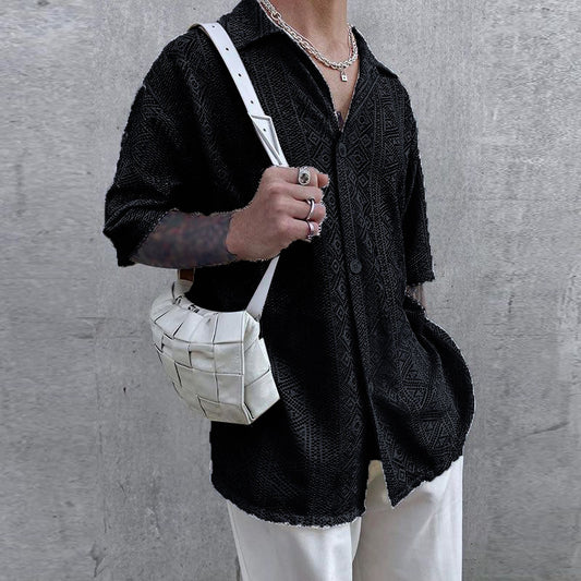 Men’s summer see-through lace shirt