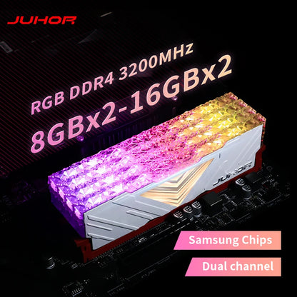 JUHOR computadora Ram RGB DDR4 8GBX2 16GBX2 3200MHz 3600MHz Kit de doble canal impresionante memoria Ram de escritorio