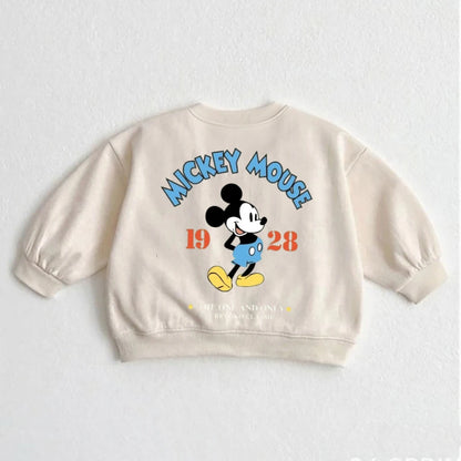 Cartoon Sweatshirts For Boys And Girls Cute Tops Crewneck Pullovers Toddler New Solid Color Hoodie Mickey Minnie Print Clothes