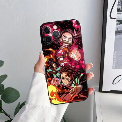 Demon-Slayer Tanjiro Anime Phone Case for iPhone 11 15 Pro Max Case 14 Plus 13 Pro 12 11 X XR 7 8 SE Soft Cover Kimetsu No Yaiba