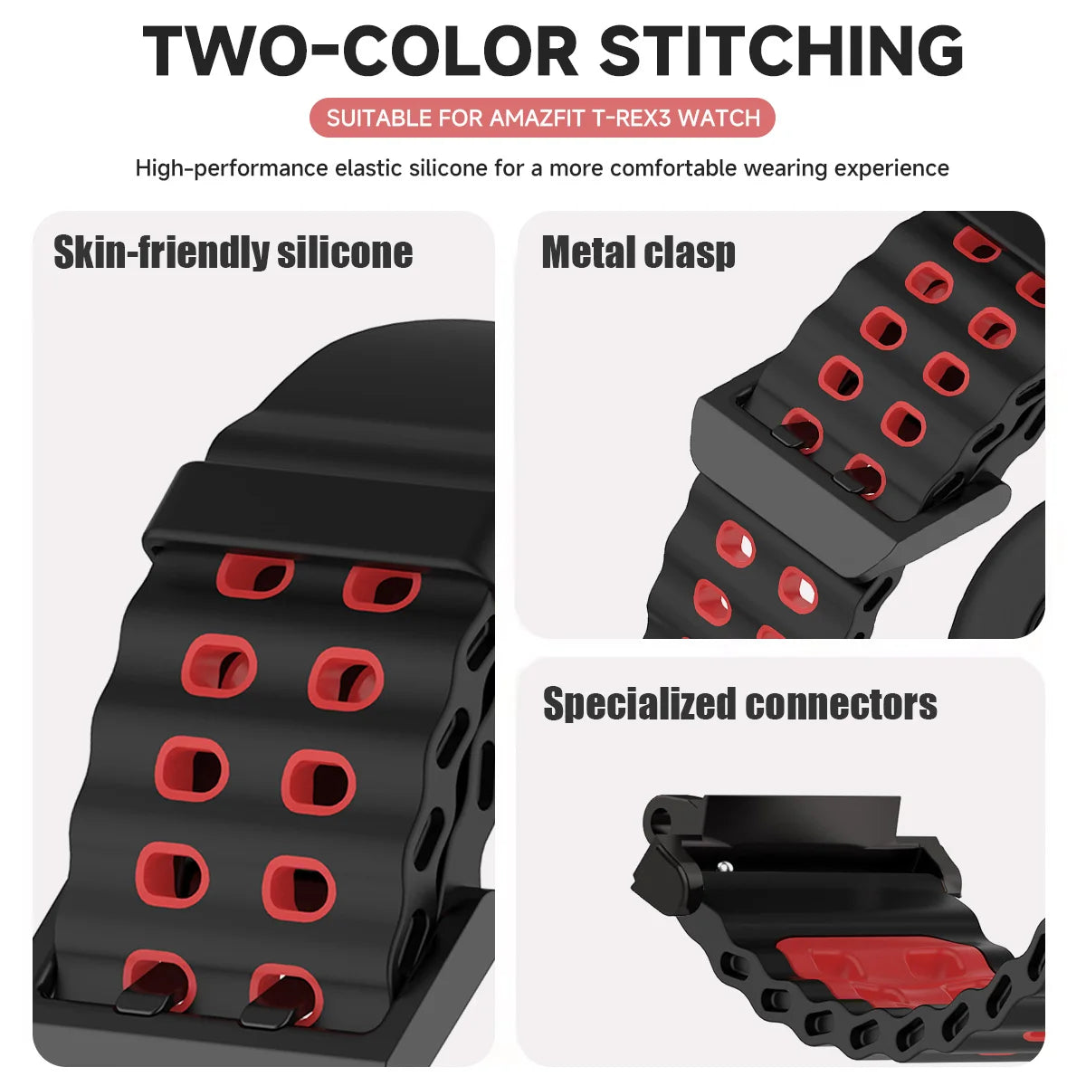 Marine band for Amazfit watch T-rex 3/2/ultra two-tone elastic silicone strap for T-Rex/T Rex Pro breathable sport bracelet