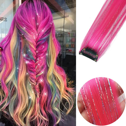 Clip in Hair Extensions 6pcs/pack Colored Party Highlights 22 inches Multi-colors Straight Hair Synthetic Hairpieces Purple Pink