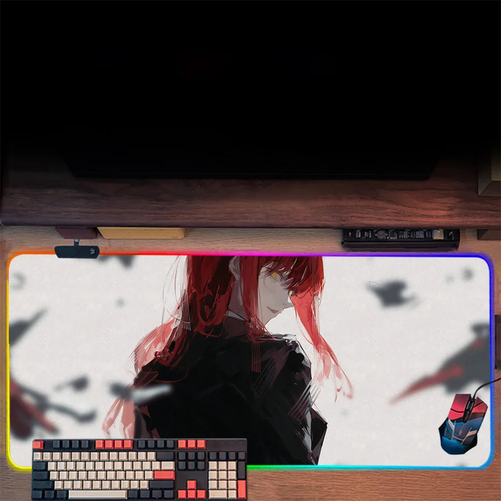 Makima Chainsaw Man RGB Pc Gamer Keyboard Mouse Pad Mousepad LED Glowing Mouse Mats Rubber Gaming Computer Mausepad