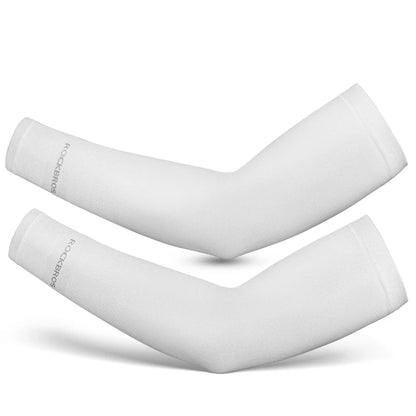 Two white arm sleeves on a white background