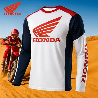 Honda branded long-sleeve shirt with a rider on a dirt bike in the desert.