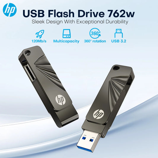 HP USB3.2 Flash Drive 32GB 64GB High Speed USB Sticks 128GB 256GB External Storage Metal Pendrive