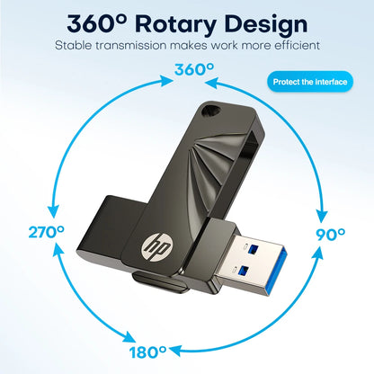 HP USB3.2 Flash Drive 32GB 64GB High Speed USB Sticks 128GB 256GB External Storage Metal Pendrive