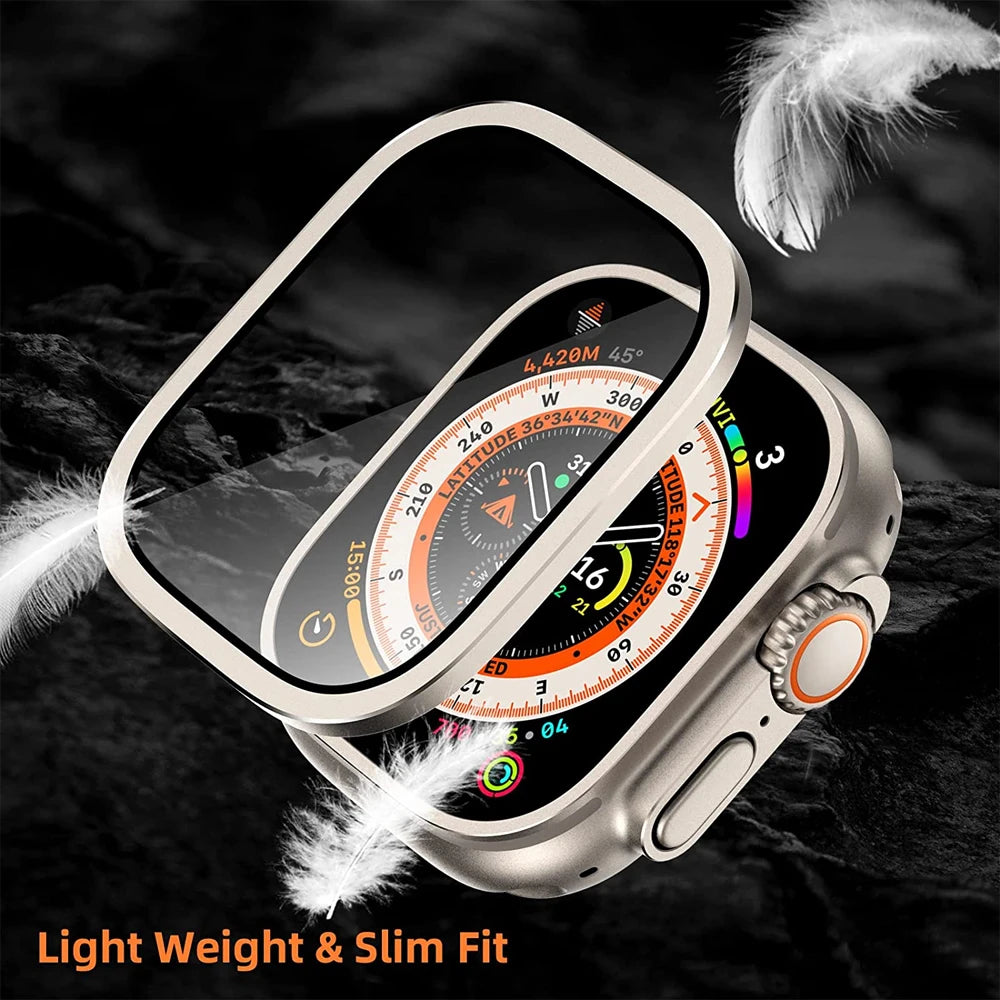 Screen Protector for Apple Watch Case Ultra 49mm accessories Metal Aluminum Alloy Cover Frame+HD Tempered Glass iWatch ultra 2