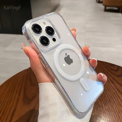 Luxury Magsafe Transparent Case for iPhone 17/16/15/14/13/12/11 Pro Max Plus Air - Magnetic Wireless Charging Clear Cover
