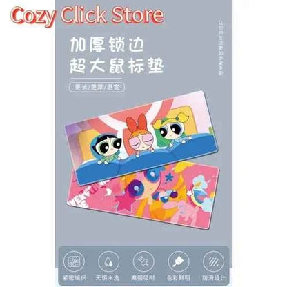 Powerpuff Girl Mouse Pad Oversized Locking Anime Cute Male and Female Student Desk Pad Thicken Office Keyboard Pad