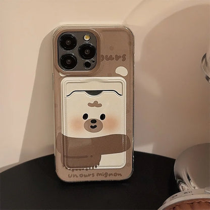 Card bag cover for iphone 15 pro max 14 16 plus 11 12 13 promax x xr xsmax ins 2024 cute duck bear phone case conque