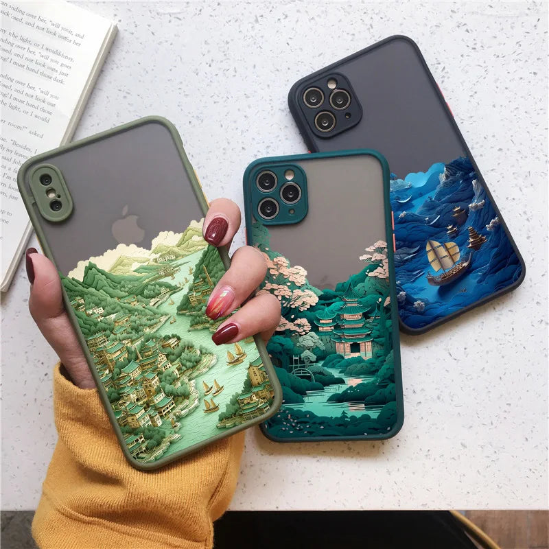 Phone Case For iPhone 15 11 14 Pro Max 13 12 Pro Max 14 7 8 Plus X XR XS Fashion Magnificent Mountains And Rivers Scenery Cover