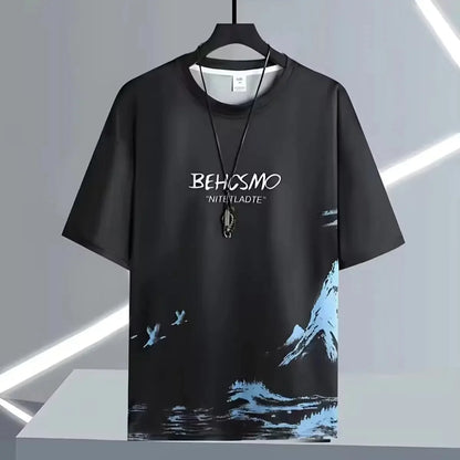 Loose Short Sleeve round Neck T-Shirt Thin Summer Casual Style for Men Breathable Streetwear Student Stall Short T-Shirt