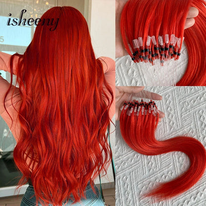 Micro Loop Ring Link Hair 100% Human Hair Extensions Real Remy Fancy Color 12-20 inches Striaght Purple Hair Extensions isheeny