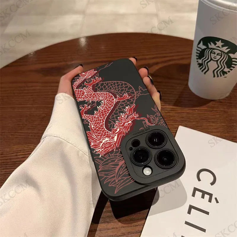 Luxury Fashion East Dragon Soft Silicone Phone Case For iPhone 15 14 13 12 11 Pro Max Mini X XS XR Matte lNS Covers