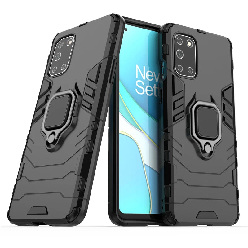 Armor Shockproof Case For OnePlus 8T 9 8 7 Pro 9R 10R Nord CE 2 Lite N20 N10 5G Hard PC TPU Bumper Metal Ring Stand Back Cover