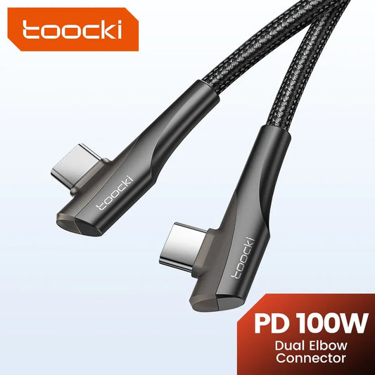 Toocki PD 60W 100W USB Type C Cable 90 Degree Dual Elbow Data Cord For iPhone 15 Xiaomi Samsung S23 Realme 5A Fast Charging Wire