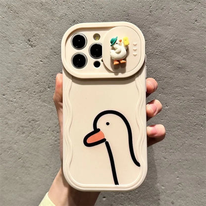 3D Ears Panda Funny Duck Cartoon Sliding Camera Case for iPhone 16 Pro Max 14 Plus 15 X XS XR 7 11 12 13 SE2 3 Wave Phone Capa