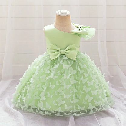 Butterfly Baby Girls White Baptism Party Dress Infant Bow Tulle 1st Birthday Gown Flower Princess Dress Wedding Prom Kids Clothe