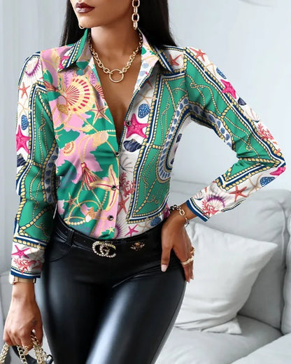Elegant Women's Fashion Blouse 2025 Spring/Summer Digital Print Shirt Commuter Slim Fit Office Female Blusas Chemise Femme S-3XL