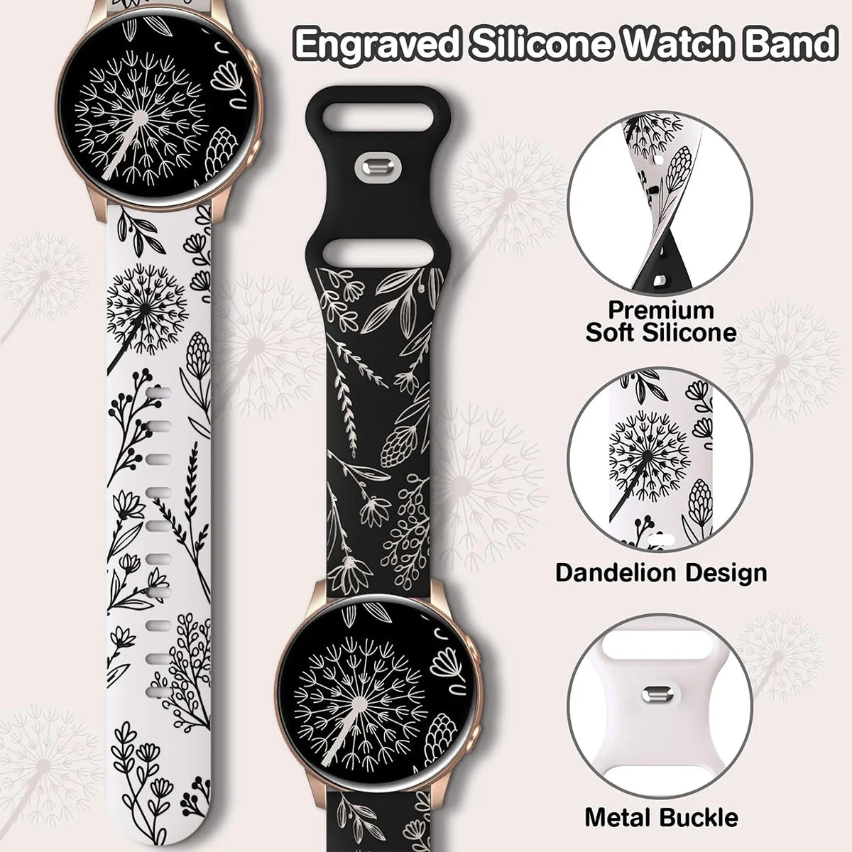 NEW Silicone Strap For Galaxy Watch 4/5/6/7 20mm 44 45mm 5 Pro 40mm Two-Tone Dandelion Band for correa Galaxy Watch 6 classic