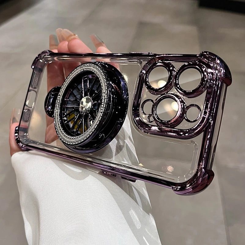 Luxury Plating  Airbag Shockproof Case For iPhone 16 Pro Max 11 12 13 14 15 Pro Max For Magsafe Rotating Gyro Stand Phone Cover