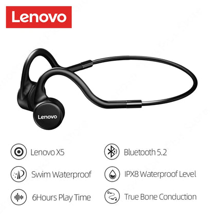 Lenovo-auriculares de conducción ósea X3 Pro, inalámbricos por Bluetooth, Hifi, con gancho para la oreja y micrófono, resistentes al agua