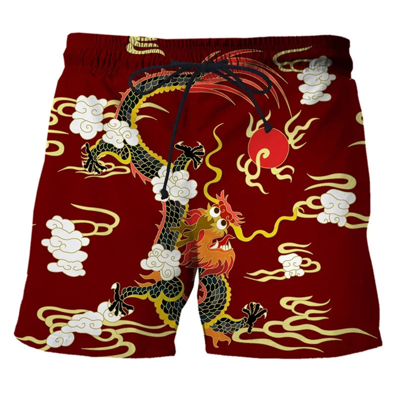 Bañadores con estampado 3d de dragón chino para hombre, pantalones cortos de playa hawaianos, pantalones cortos holgados de secado rápido para tabla de Surf, traje de baño, pantalones cortos de calle