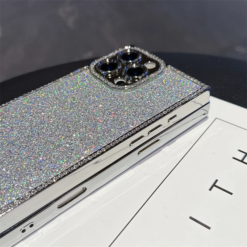 Luxury Diamond Sequin Bling Glitter Case For iPhone 16 15 14 13 Pro Max Electroplated Soft Silicone Shockproof Bumper Cover