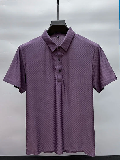 New fashion waffle white short sleeved t-shirt men's lapel summer youth high-end ice silk breathable casual polo shirt men