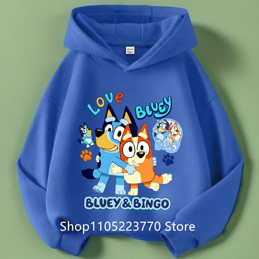 Kids Bluey Hooded Sweatshirt Fall Winter Warm Soft Pullover Comfortable Playwear for Boys Girls