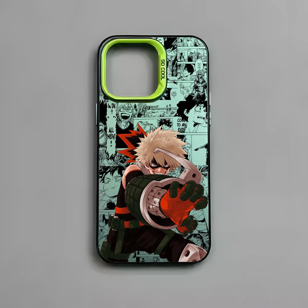 Katsuki Bakugo Anime Phone Case for iPhone 16 15 14 13 12 11 Pro Max - Black Matte Multicolor Laser Metallic Aurora Cover