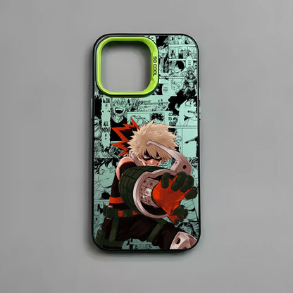 Katsuki Bakugo Anime Phone Case for iPhone 16 15 14 13 12 11 Pro Max - Black Matte Multicolor Laser Metallic Aurora Cover