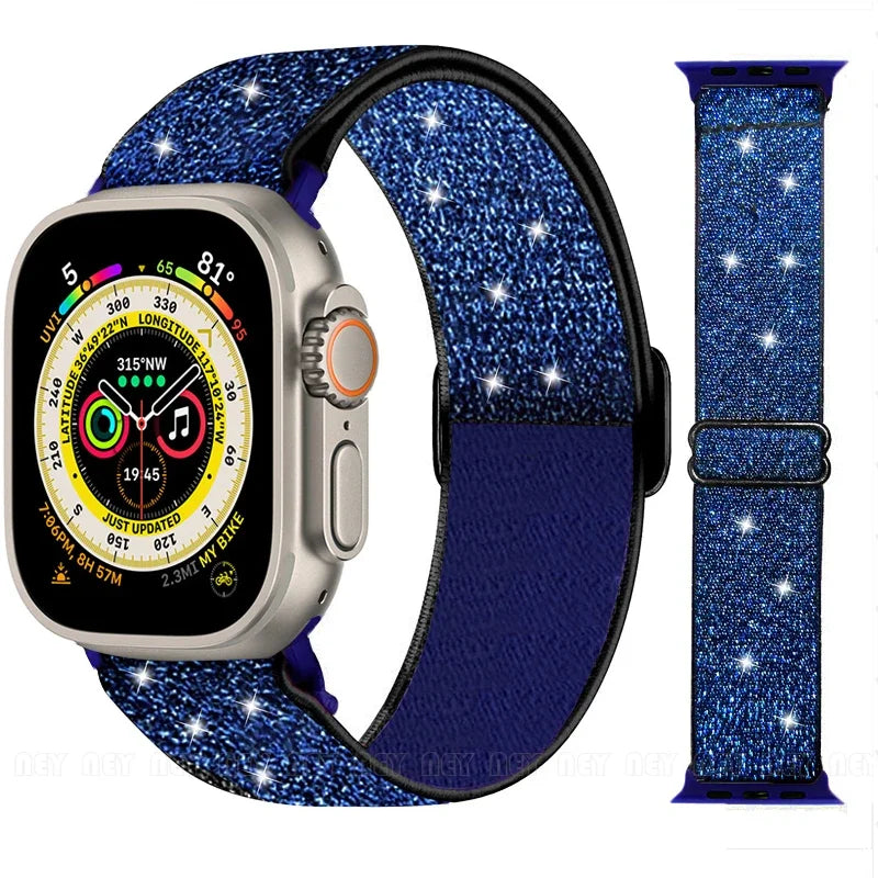 Nylon Band for Apple Watch Straps 44mm 45mm Ultra 2 49mm Series 10 8 7 38/42mm/46mm Elastic Bracelet iWatch 9 6 5 4 3 Se 40/41mm