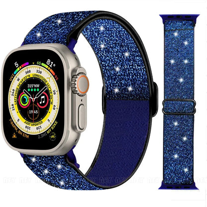 Nylon Band for Apple Watch Straps 44mm 45mm Ultra 2 49mm Series 10 8 7 38/42mm/46mm Elastic Bracelet iWatch 9 6 5 4 3 Se 40/41mm