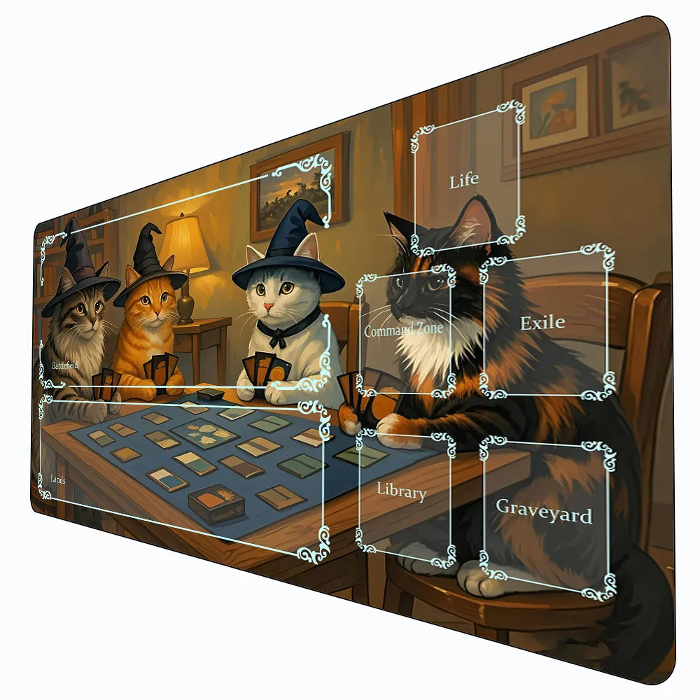 Cat Wizard Design Mouse Pad Card Game Mat Large Szie Computer Offices Mousepad XXL Anti-slip for Card Trading Cards Desk Mats