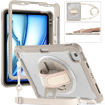 Fit iPad Air 11” 2024( 6th Gen M2) Hand shoulder Strap 360 Rotatable Kickstand Rugged Protective Case For iPad Air 11 Inch 2024
