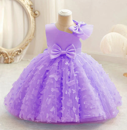 Butterfly Baby Girls White Baptism Party Dress Infant Bow Tulle 1st Birthday Gown Flower Princess Dress Wedding Prom Kids Clothe
