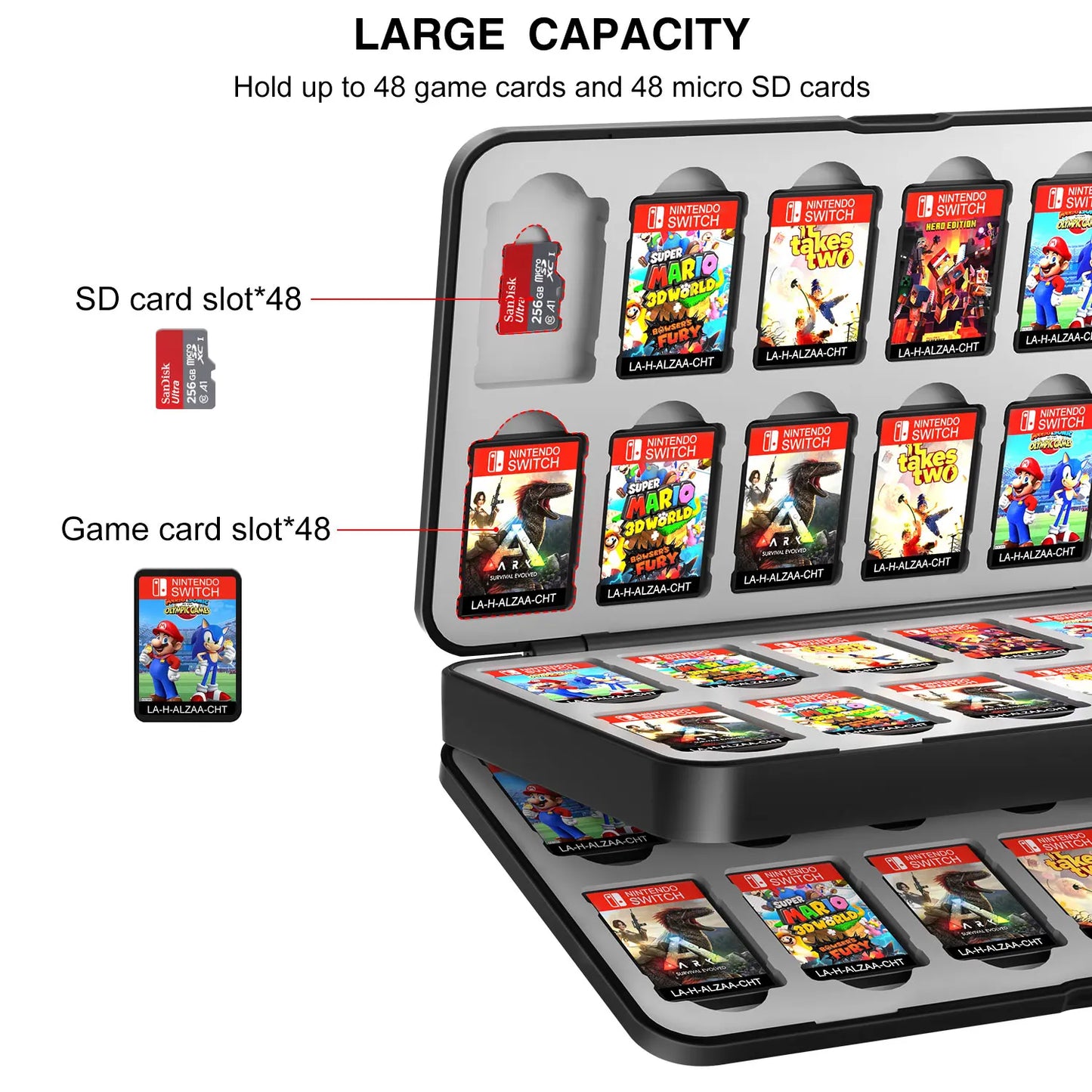 Caja de almacenamiento de tarjetas de juego 48 en 1, caja de tarjetas de juego con interruptor magnético, accesorios de juego con forro de silicona suave