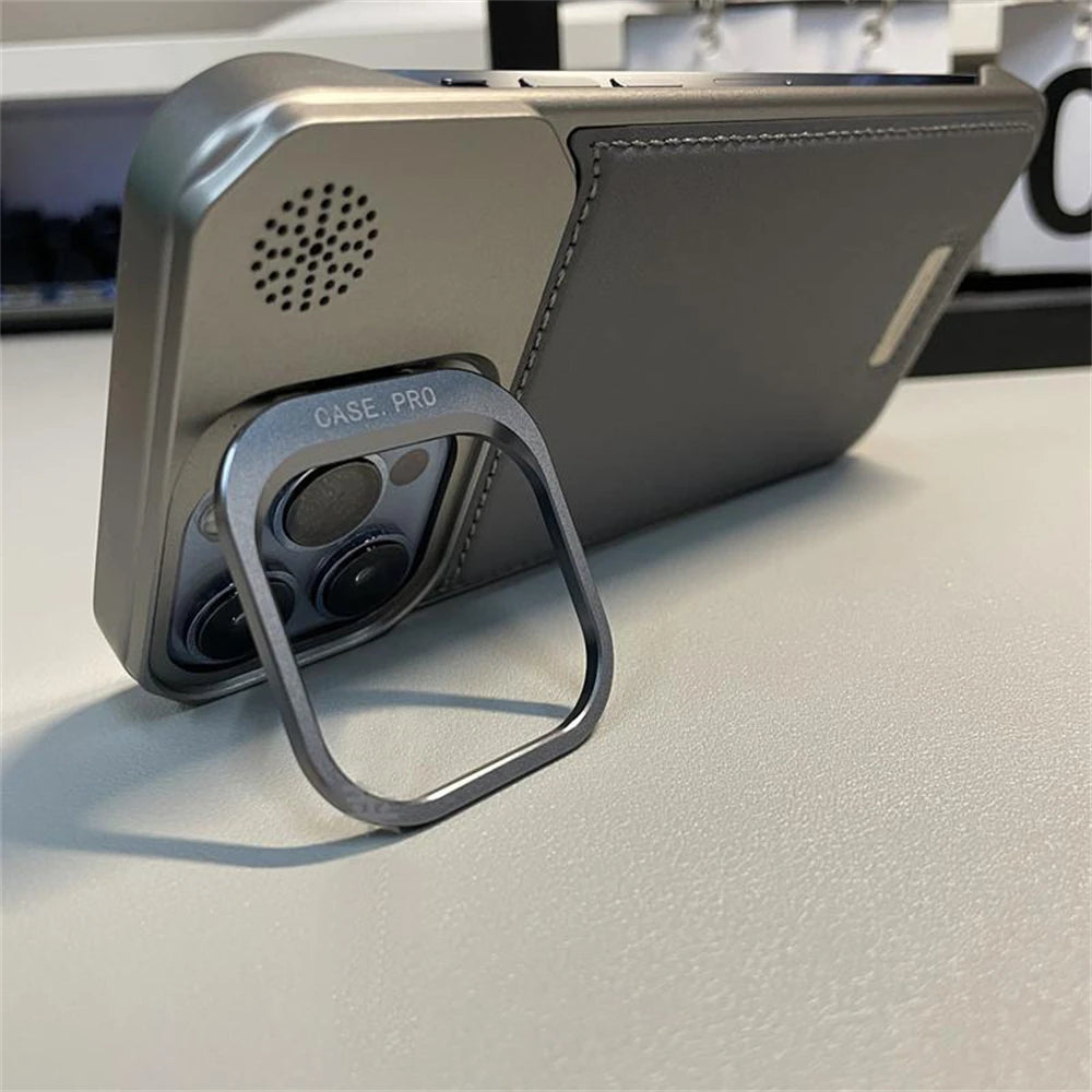 Metal Lens Holder Frameless Leather Magnetic Case For Iphone 16 Pro Max 15 14 Plus 13 12 Promax Magsafe Wireless Charge Cover