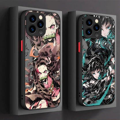Cartoon Demon Slayer Phone Case For iPhone 16 15 14 13 12 11 Pro Max X XR XS 7 8 Plus SE 2020 Matte Hard Shockproof Back Cover