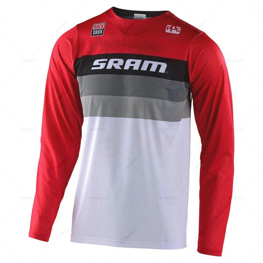 New Sram Motorcycle Off-Road Long Sleeve Cycling Jersey DH Downhill Endurance Race MTB Polyester Breathable Quick-Drying T-Shirt