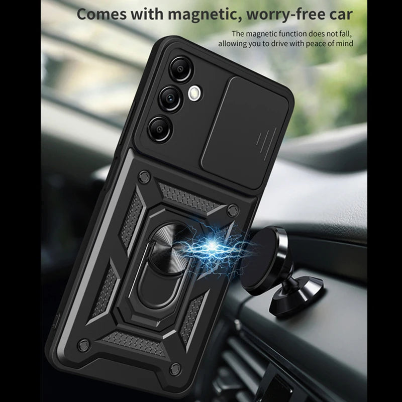 Camera Shockproof Armor Case For Samsung Galaxy S24 S23 S22 S21 S20 Ultra Plus FE A14 A15 Car Magnetic Holder Ring Stand Cover