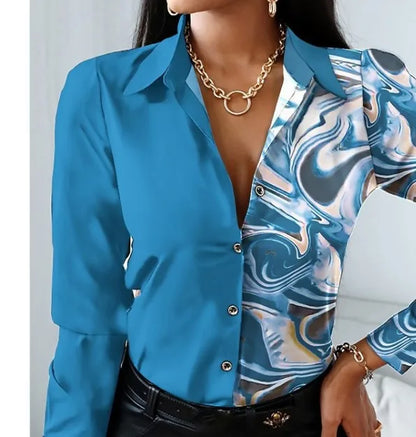 Elegant Women's Fashion Blouse 2025 Spring/Summer Digital Print Shirt Commuter Slim Fit Office Female Blusas Chemise Femme S-3XL