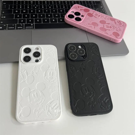 Mickey💙Mouse 3D Embossed Cartoon Silicone Phone Case for iPhone 15 14 13 Disney Soft Cover