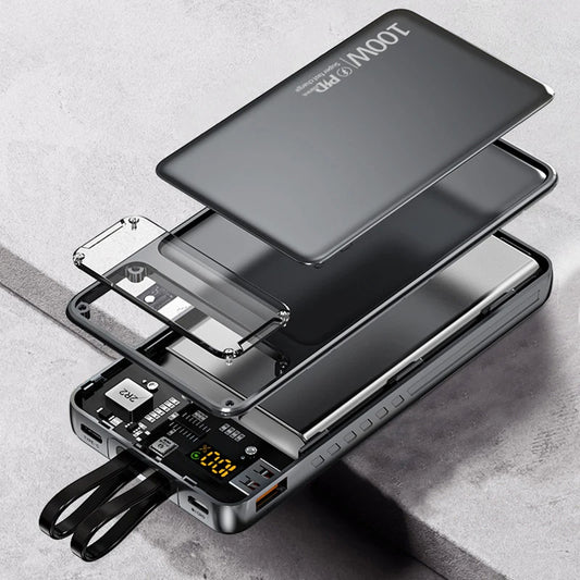 Power Bank With Cables 100W Super Fast Charging Powerbank Portable For iPhone Samsung External Battery