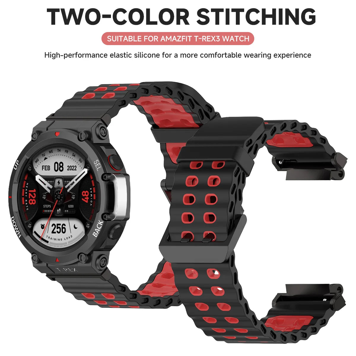 Marine band for Amazfit watch T-rex 3/2/ultra two-tone elastic silicone strap for T-Rex/T Rex Pro breathable sport bracelet